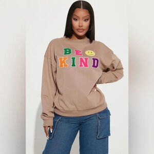 Fashion Nova Taupe Brown Cotton Blend Crew Neck Sweatshirt Size Large L